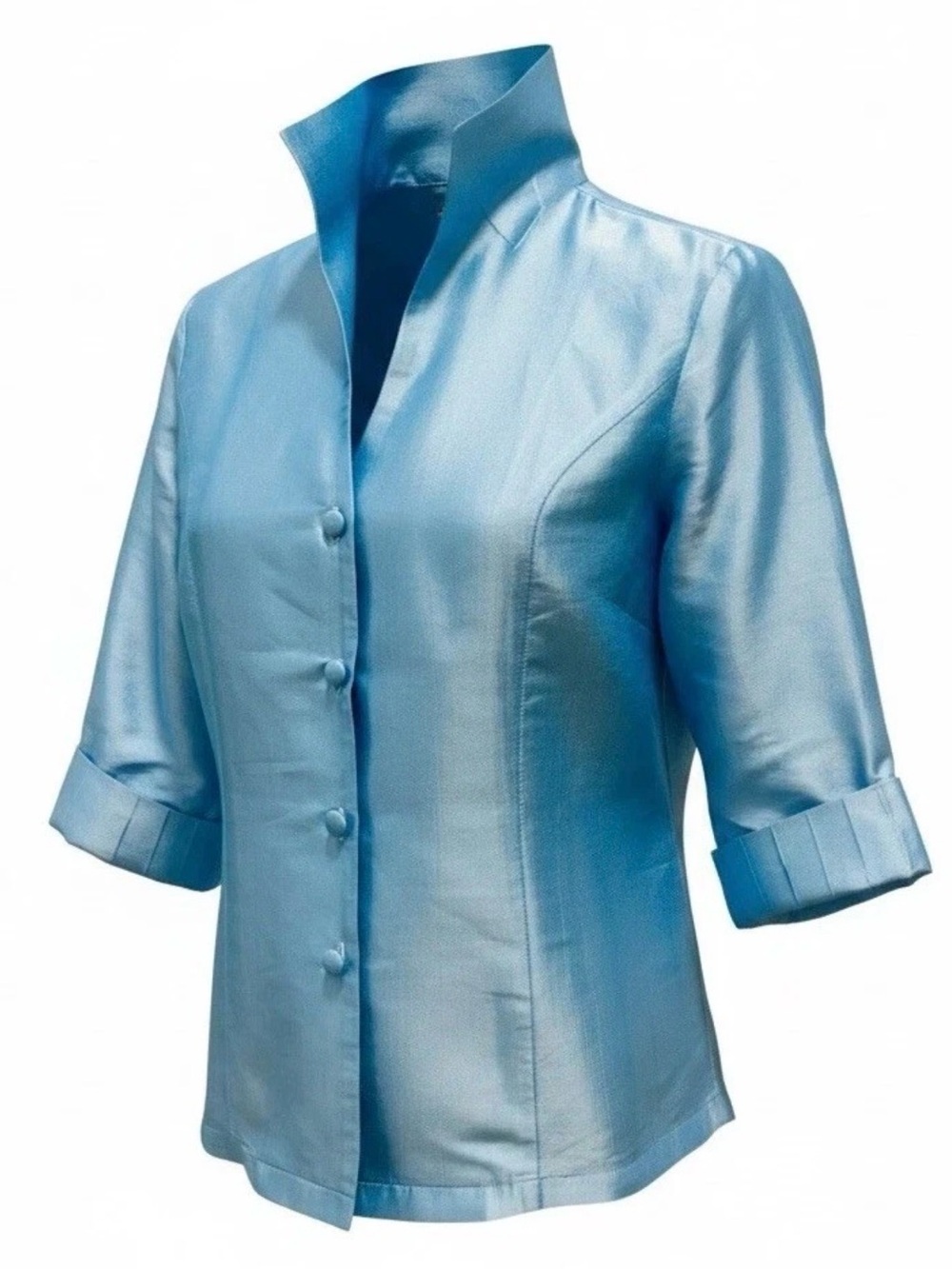 Charlotte Kellogg Vintage 100% Silk Tunic Blouse M Light Blue Resort Luxury Chic